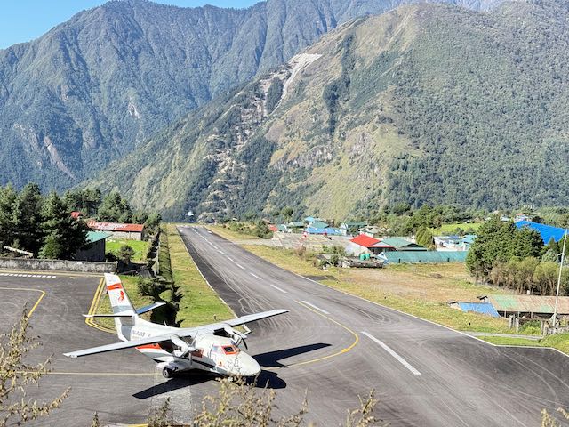 A plane taxiing at Lukla Airport