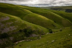 Prominent ridge lines and valleys seen near Hag Dyke on Great Whernside in Wharfedale in the Yorkshire Dales