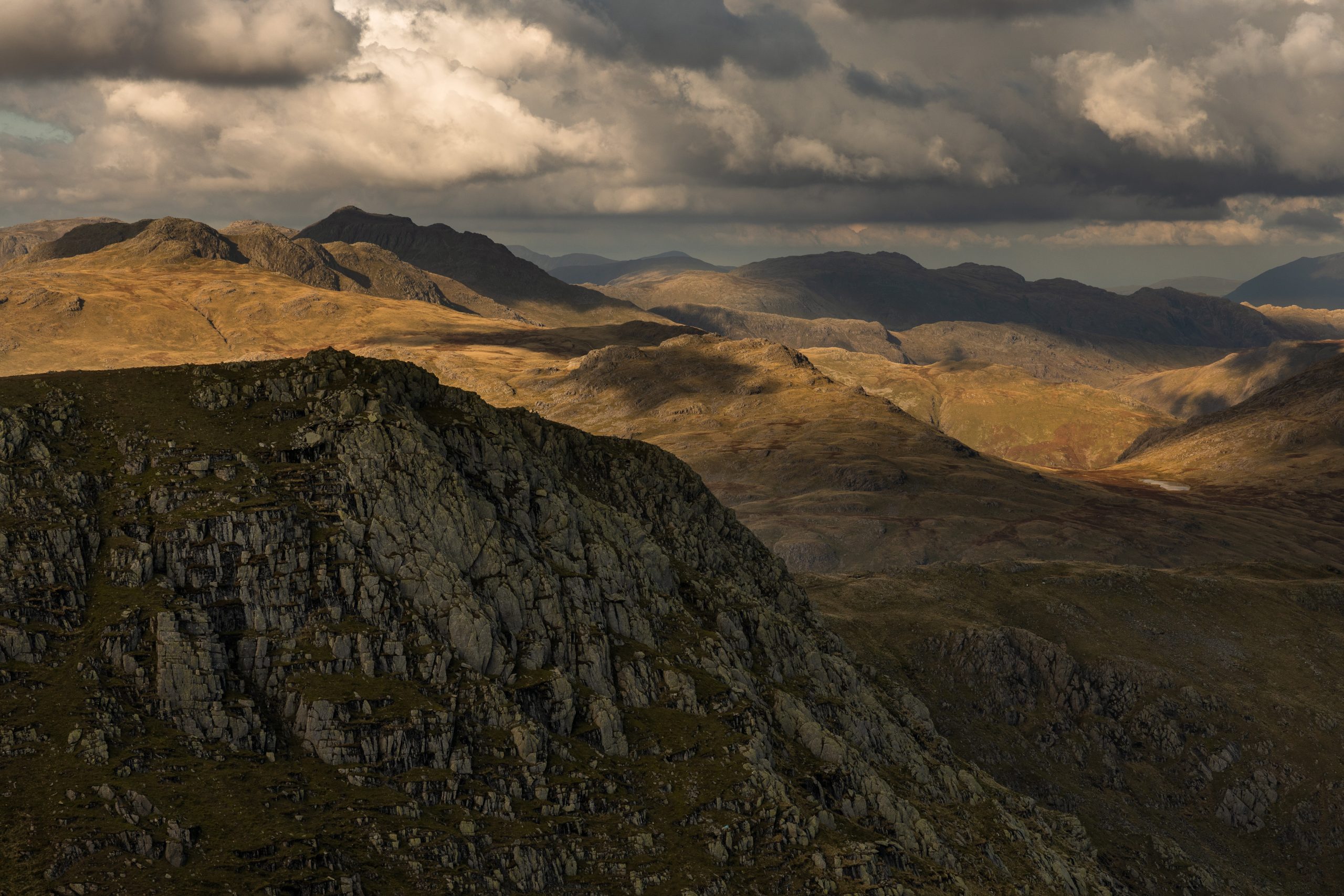Bowfell and Crinkle Crags seen from Swirl How in the Lake District