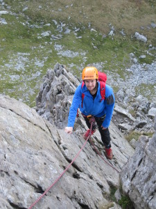 Scrambling on the Cneifion Arete, Snowdonia on a mountaineering course