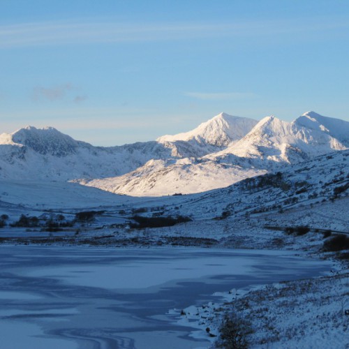 View of the Snowdon Horseshoe in winter taken from Plas y Brenin