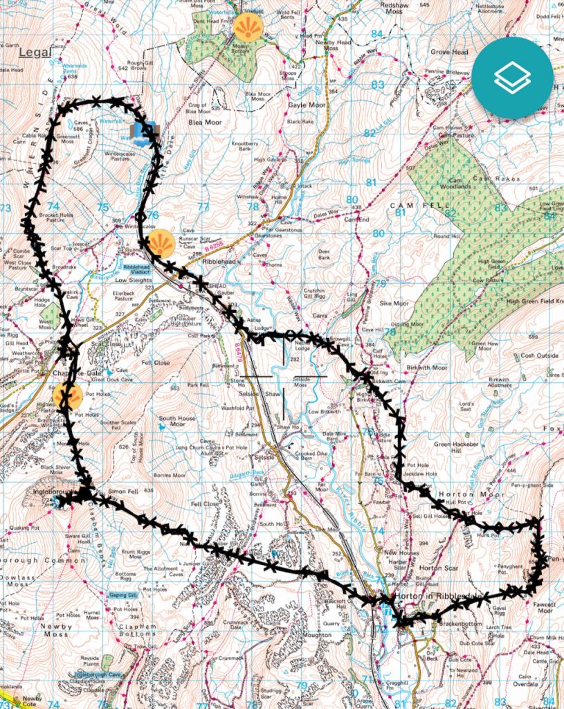A map showing the route of the Yorkshire 3P Challenge