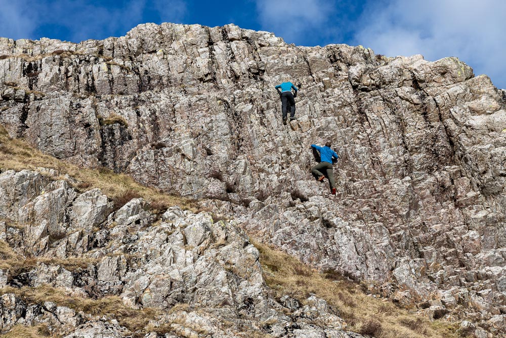 Scramblers on the upper section of Cam Crag Ridge