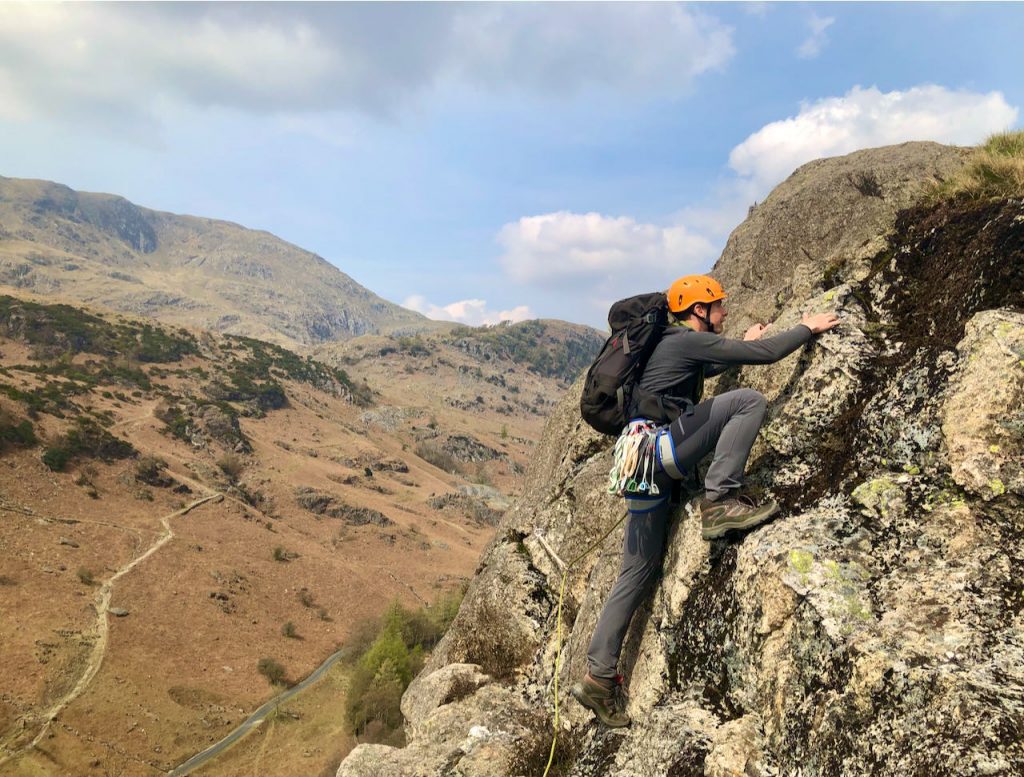 Learning how to lead harder scrambles on Raven Crag (Yewdale) during an advanced scrambling course