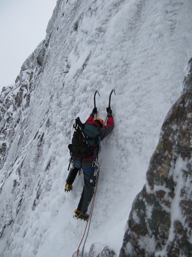 Climbing an ice pitch on Sickle, Ben Nevis