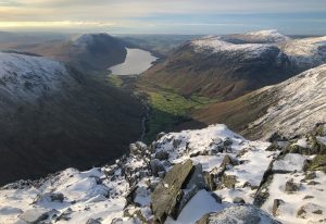 The view over Wasdale from Great Gable in winter